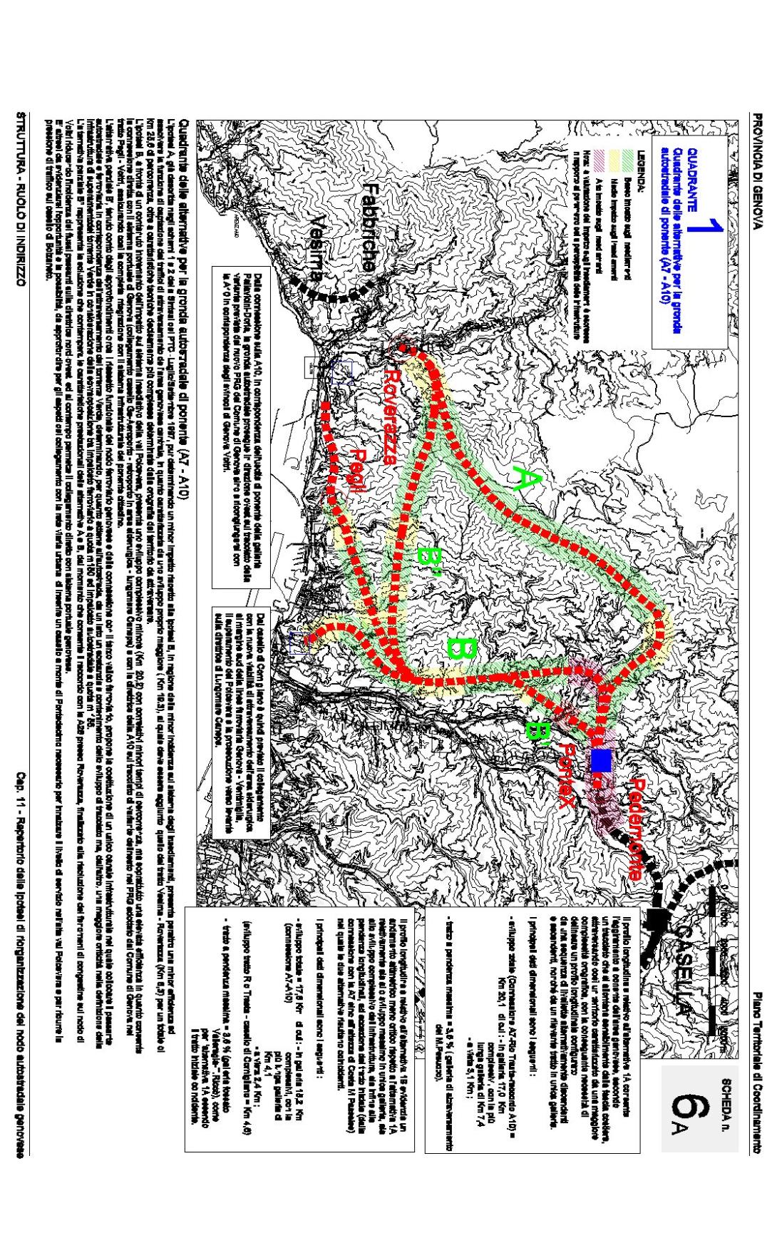 Scheda 6A - Quadrante delle alternative per la gronda autostradale di ponente (A7-A10)