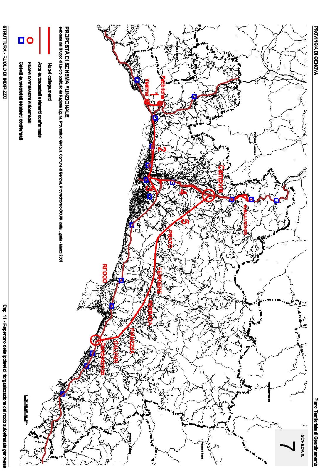 Scheda 7 - Proposta di schema funzionale per la riorganizzazione del nodo autostradale genovese - Marzo 2001
